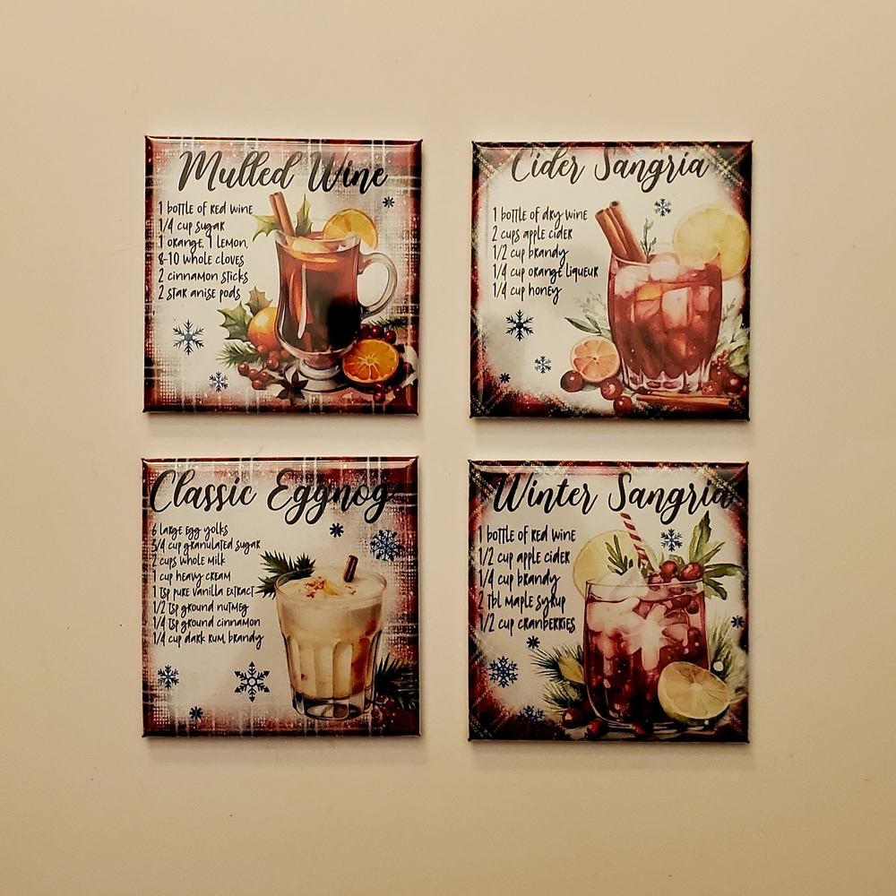 Set of 4 Festive Drink Recipe Magnets